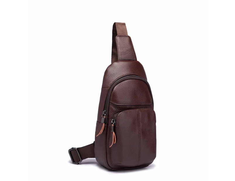 Men Original Leather Casual Fashion 8&quot; Tablet Crossbody Chest Sling Bag Design Travel One Shoulder Bag Daypack Male 8002-db - Brown