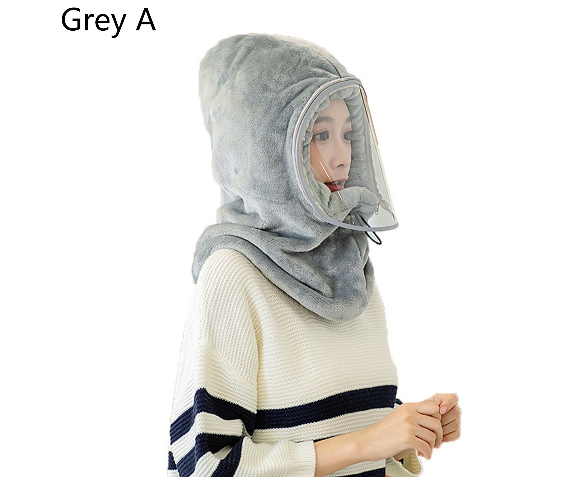 Thicken Hood Hat High Density Windproof Warm Ear Protective Neckerchief Hat for Outdoor-Grey