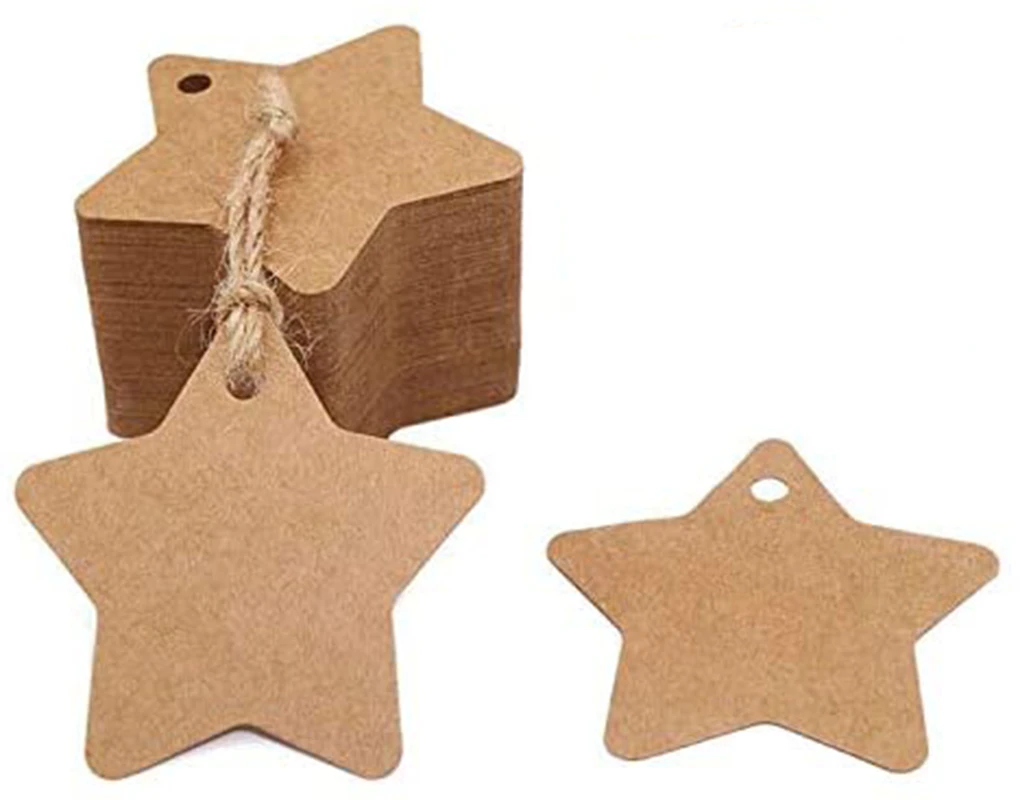 Christmas Labels Tags Star Gift Tags Pack of 200 Kraft Paper Hang Tags 6CM with 30M Jute Twine