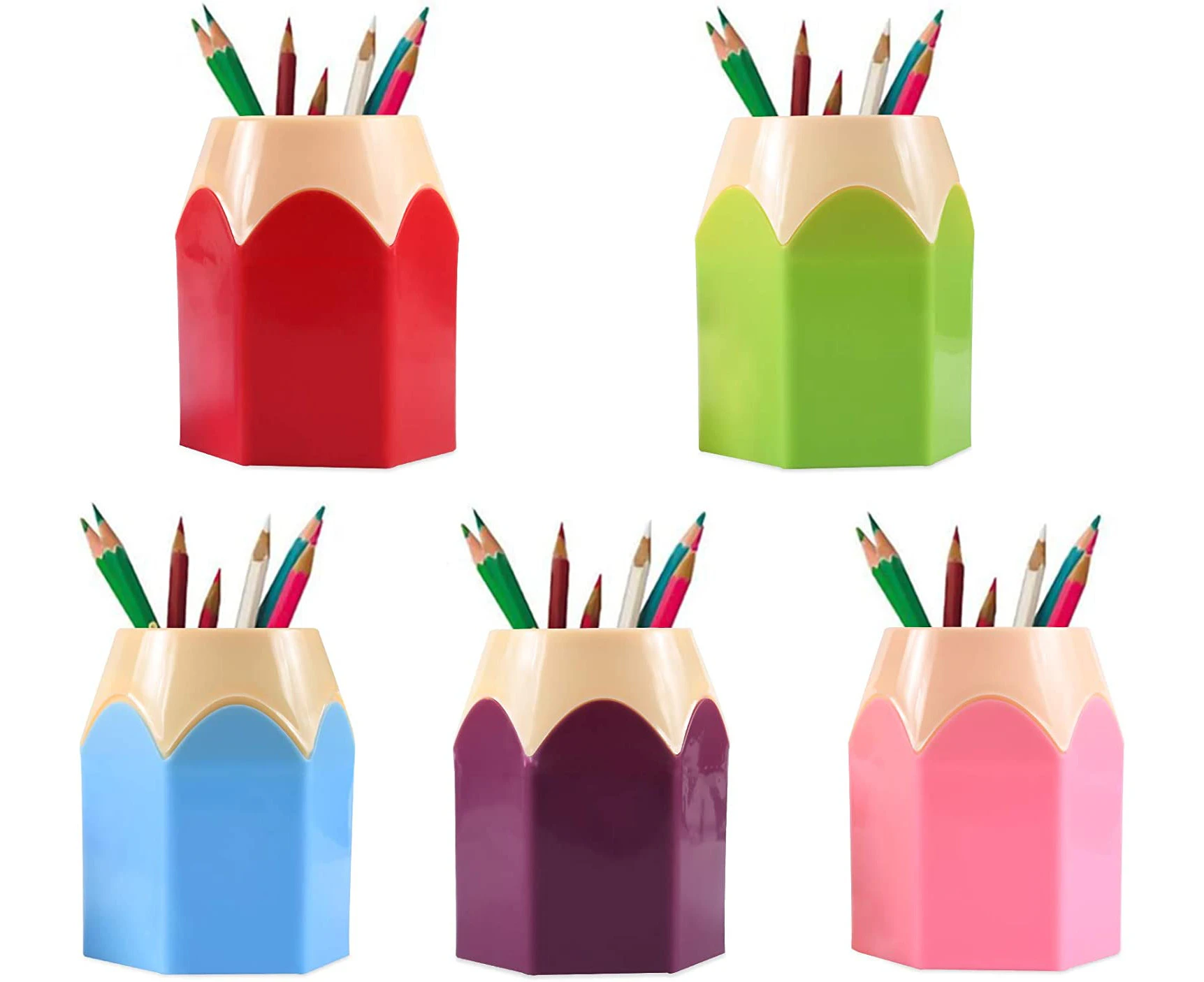 Pencil Pot, Assorted Color Pen Vase Pot, Set of 5 Creative Pencil Head Shaped Pencil Pots - For Office Supplies