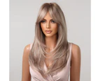 Long Straight Gray Rose Blonde Synthetic Hair Wigs with Long Bangs for White Women Natural Cosplay Layered Hair Heat Resistant