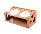 Bamboo Wood Lifting Cat Dining Table Adjustable Height Inclined Cat Bowl, Specification: Upgrade Porcelain Bowl
