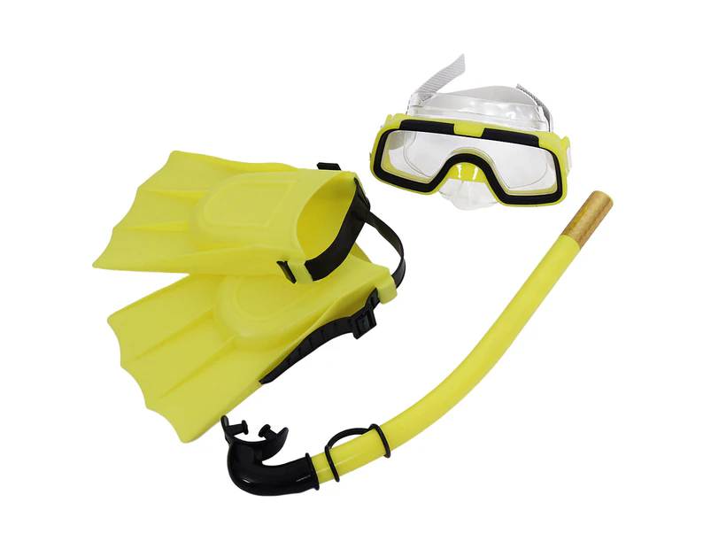 1 Set Snorkeling Goggles Good Toughness Safe Breathing Waterproof Kids Wide Vision Swimming Eyewear Snorkel Swim Fins for Underwater Diving Yellow