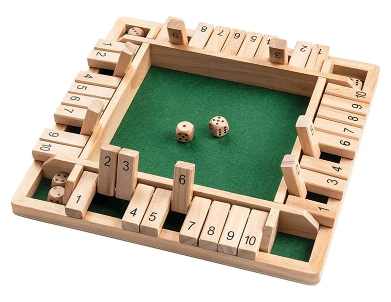 Wooden Board Game, 4 Players Shut The Box Dice Game