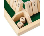 Wooden Board Game, 4 Players Shut The Box Dice Game