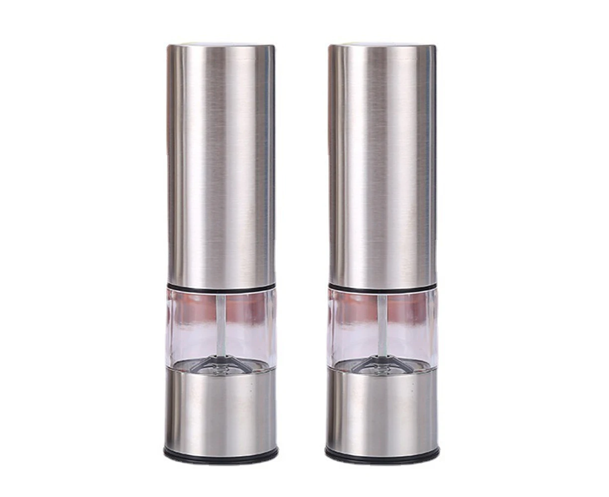 Salt and Pepper Grinder, Glass Refillable Stainless Steel Salt and Pepper Mill Shakers-2pcs stainless steel low section