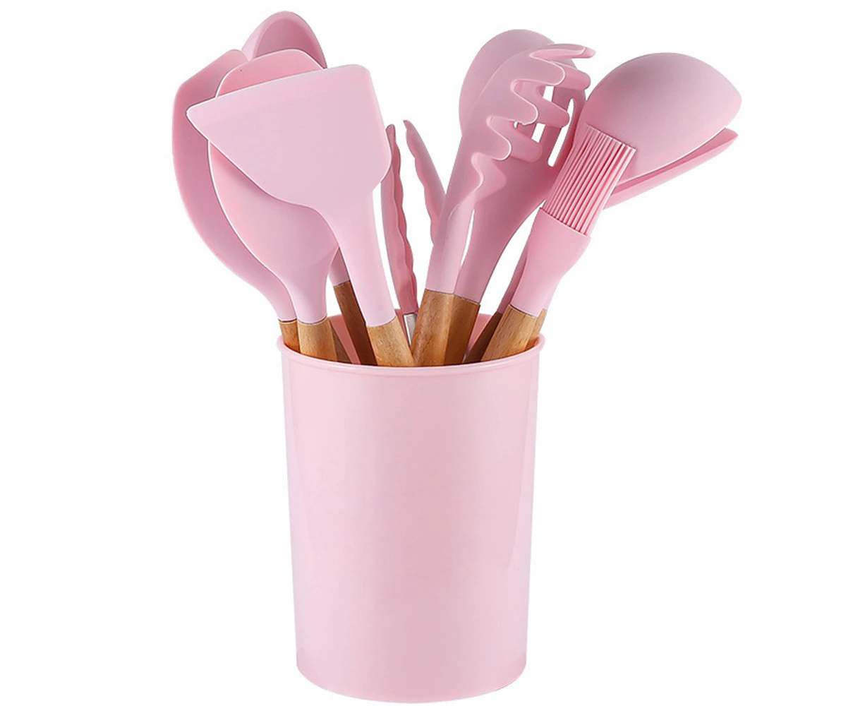 Non-stick Kitchen Utensil Cooking Utensils Set, Heat Resistant Cookware, Silicone Kitchen Tools Gift-pink