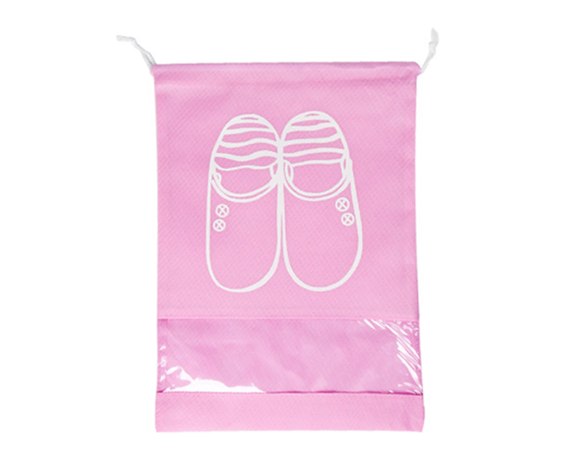 Shoe Storage Bag Dust-proof Waterproof Transparent Non Woven Fabric Shoe Tote Drawstring Packaging Organizer for Travel-Silver & Pink Non Woven Fabric