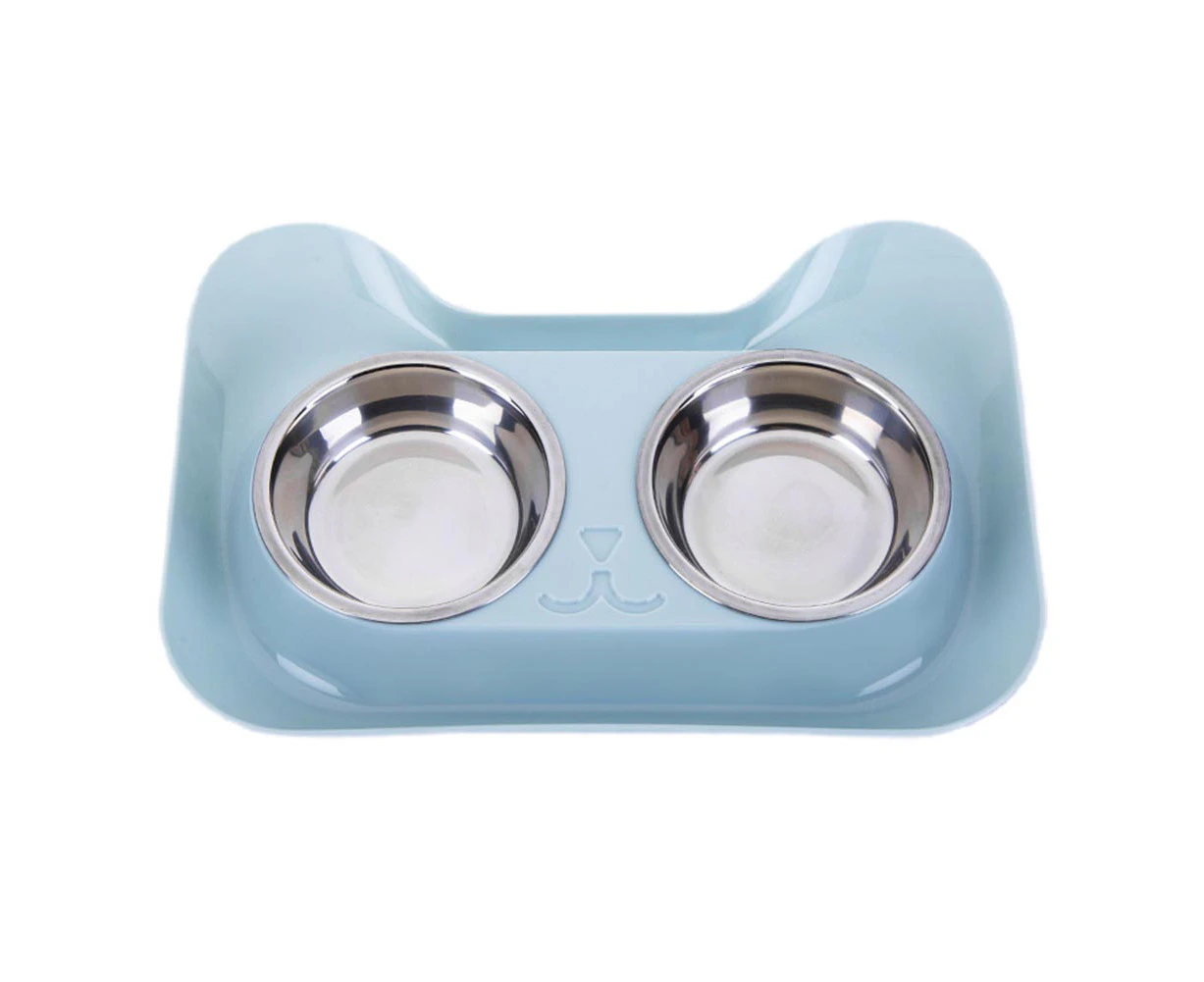 Pet Dog Cat Stainless Steel Double Bowl Spill-Proof Food Water Feeding Supply Blue