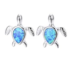 Blue Fire Opal Sea Turtle Tortoise Silver Stud Earrings Women’s Jewellery Gift