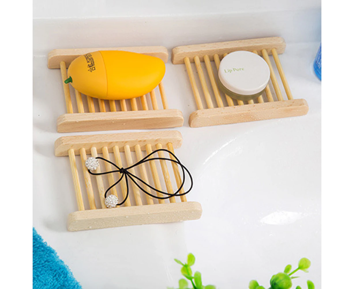 Natural Wood Soap Sponge Drain Storage Holder Tray Bathroom Kitchen Organizer Wood Color