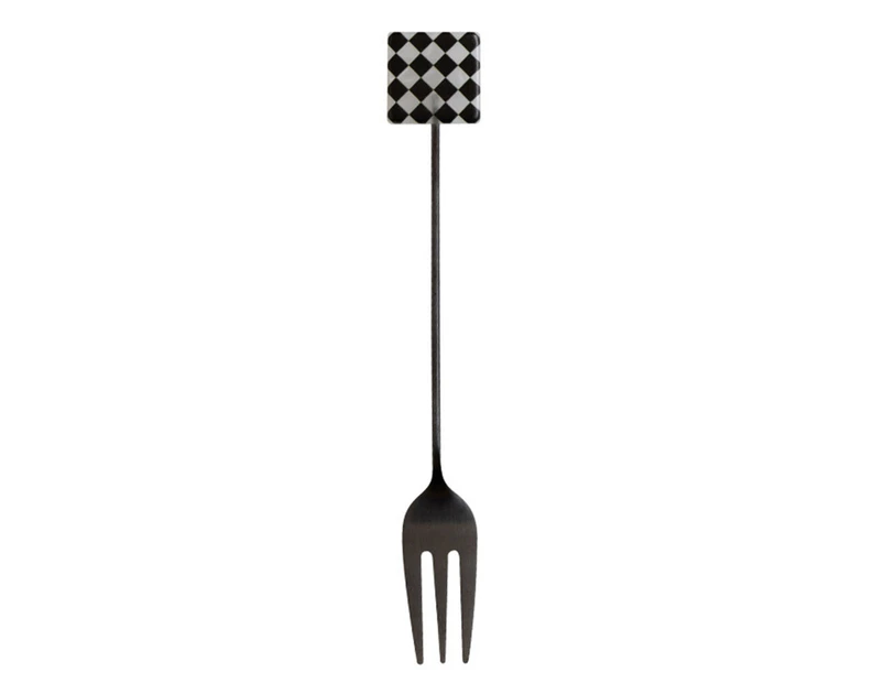 Dessert Fork Chess Grid Wave Printing Rust-resistant Anti-slip Dessert Spoon Salad Fork for Restaurant-B Style 4