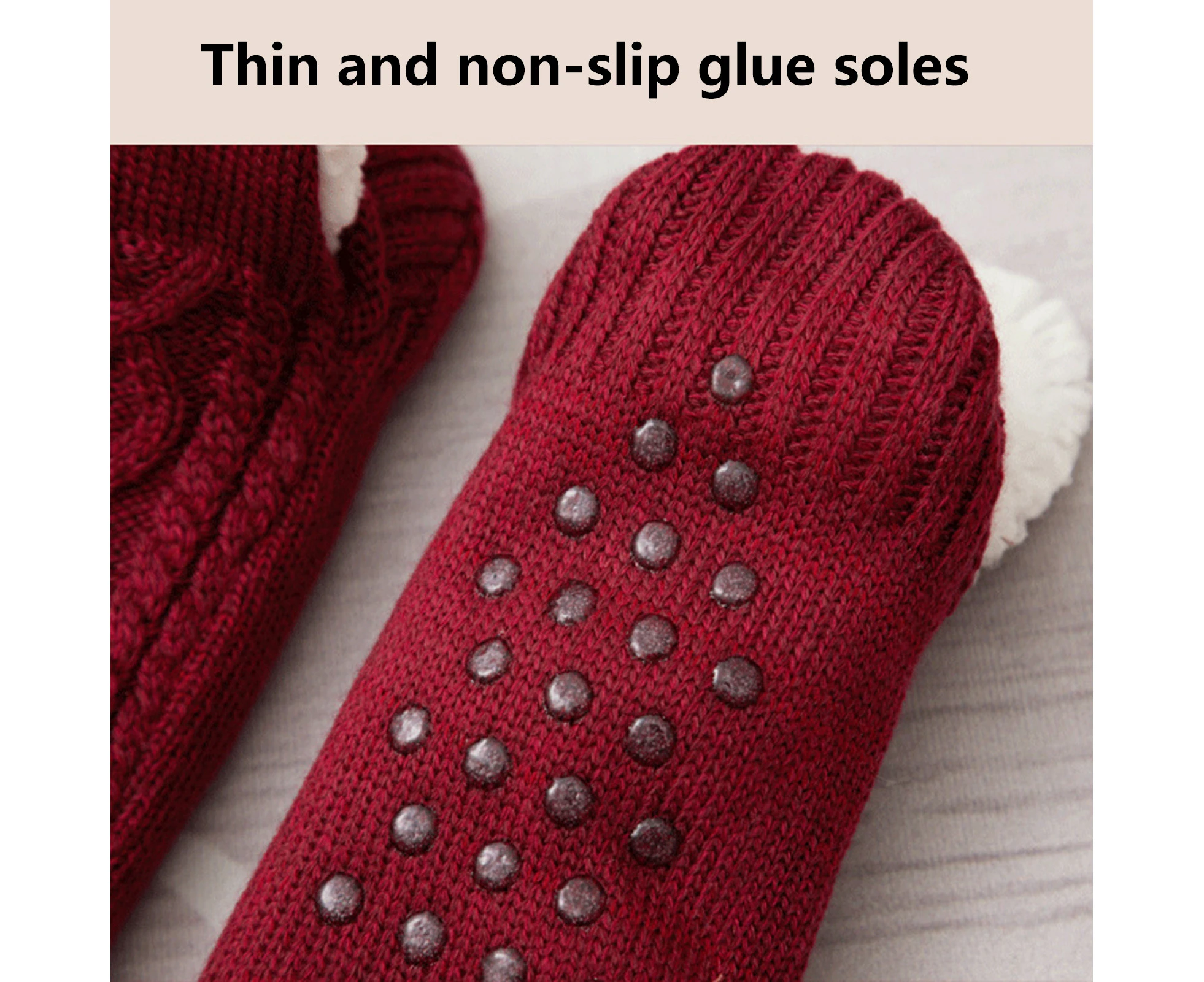 1 Pair Floor Socks Unisex Wear Resistant Fine Stitching Anti-friction Cold Resistant Slipper Socks for Winter-Wine Red