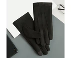 1 Pair Full Fingers Three Lines Decor Male Gloves Plush Lining Winter Suede Touch Screen Cycling Gloves for Outdoor Style1