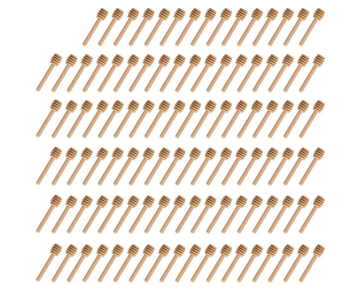 100 Pack of Mini 3 Inch Wood Honey Dipper Sticks, Individually Wrapped, Server for Honey Jar Dispense Drizzle Honey, Wedding Party Favors