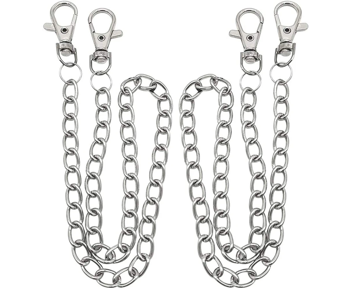 Link Chain,ZY 2 Pieces Metal Chain Link Chain with Snap Hook Accessories for Hat Costume Decoration (Silver)