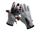 1 Pair Wear-resistant Cycling Gloves Warm Fleece Zipper Dual Touch Screen 2-cut Fingers Gloves for Outdoor-XL Style2