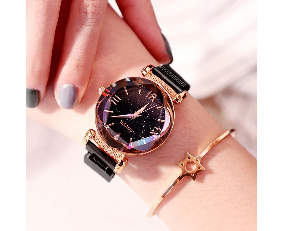 Luxury Rose Gold Starry Sky Women Watches Bayan Kol Saati Fashion Stainless Steel Woman Watch Creative Magnet Buckle Women Clock Rose Gold Catch