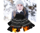 Stripe Winter USB Electric Heating Soft Warm Unisex Half Finger Knitted Gloves-Stripe Coffee