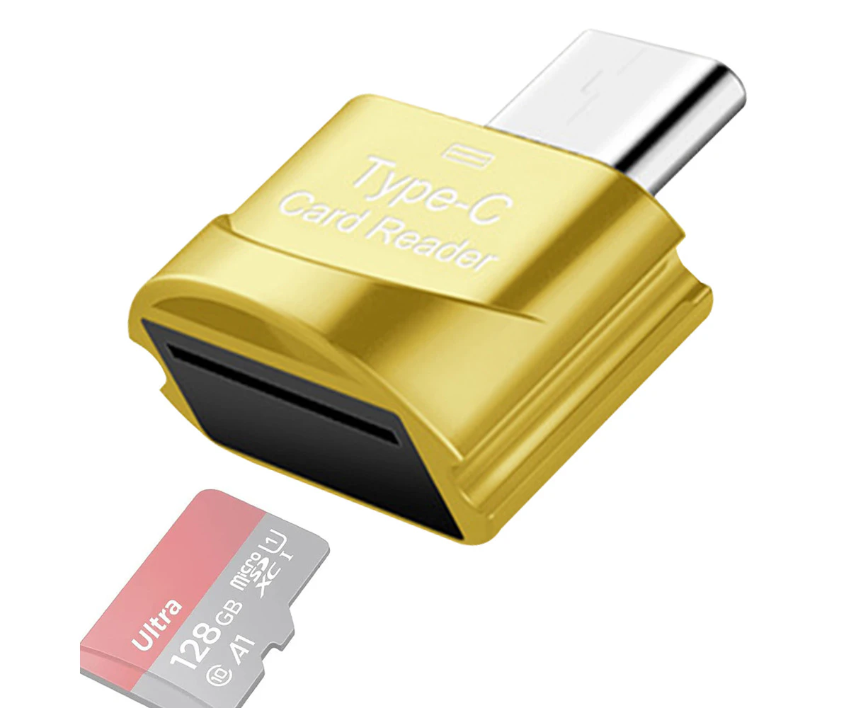 Type C TF Card Reader with Keychain, OTG Memory Reader, Type C Card Reader Adapter Compatible for Macbook with Type C Interface Smart Phone - Golden