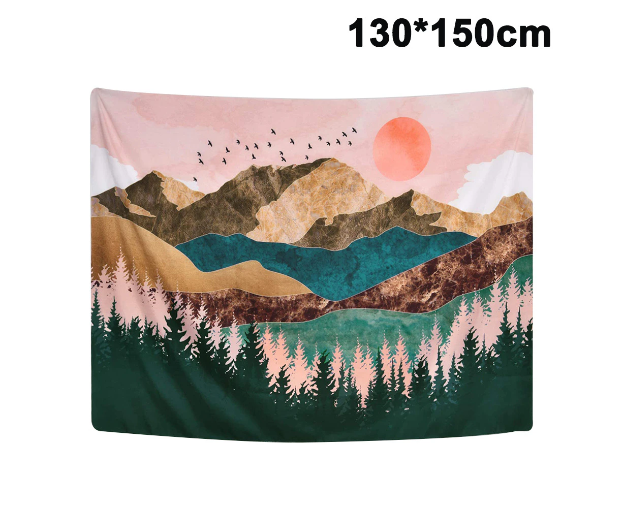 Tapestry Sunset Birds Boat Lake Tapestry Watercolor Nature Landscape Tapestries Wall Hanging for Room Printed Ukiyo-e Tapestry