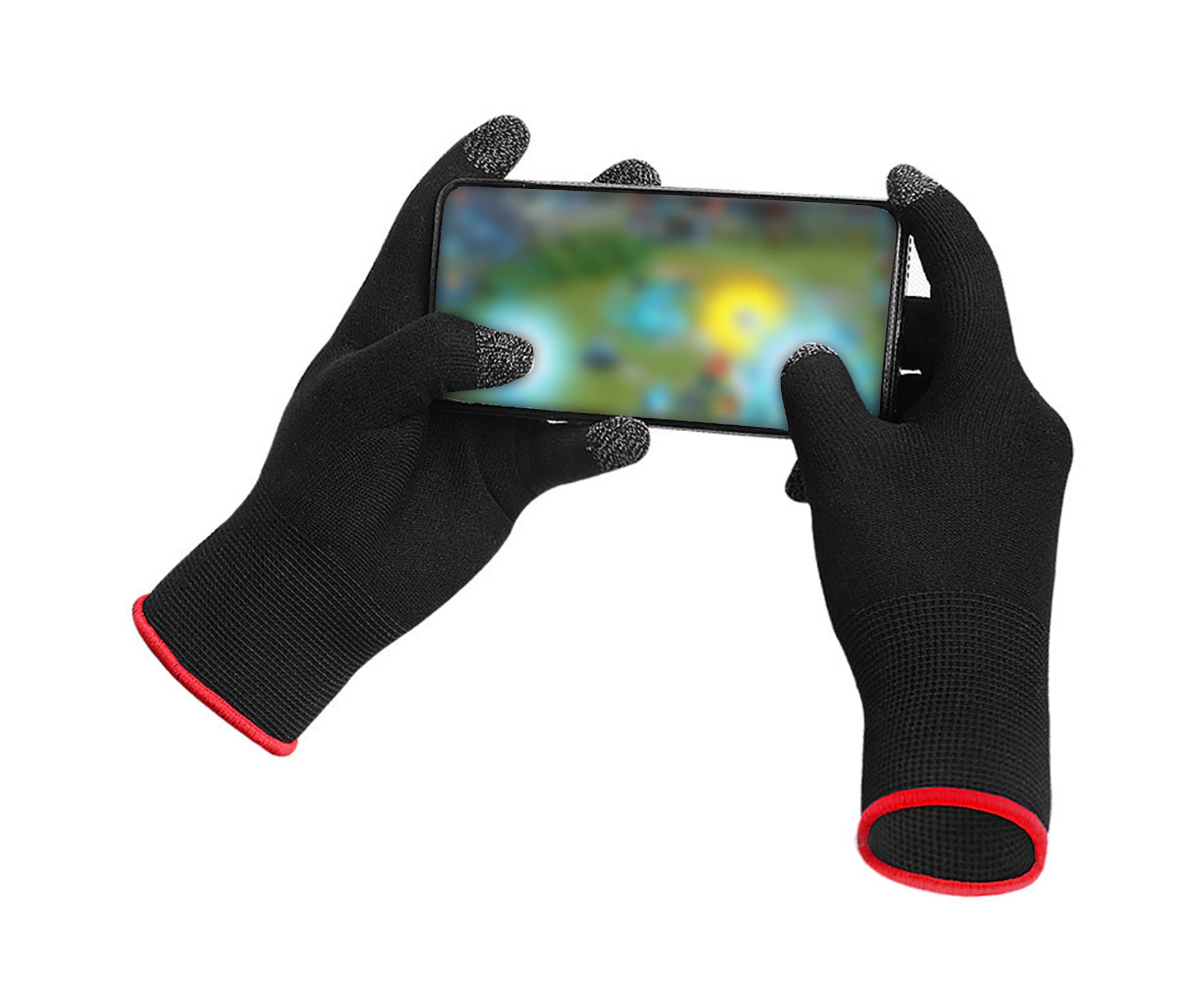 2Pcs Unisex Warm Breathable Anti-slip Sweat-proof Sport Game Touchscreen Gloves-Black with Red Strip