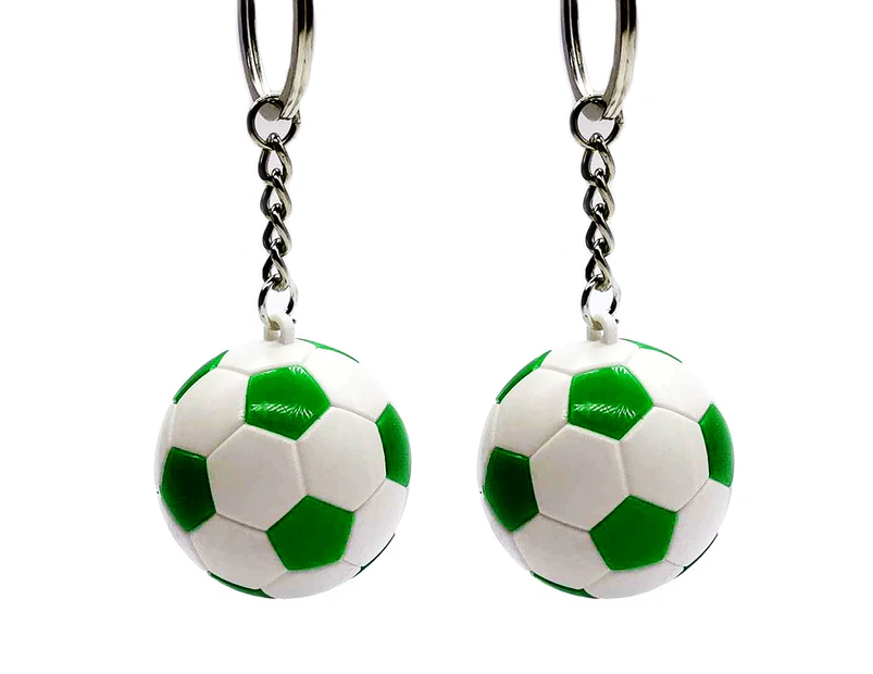2 Pcs Key Ring Vibrant Color Water-proof ABS School Carnival Reward Soccer Keychain for Kids Green