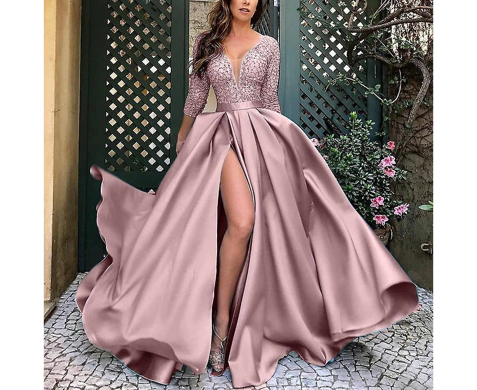 New Ladies Lace V-neck Sexy Long Skirt Tail Banquet Evening Dress Women's Clothing Wedding Bridal Dresses - XXL