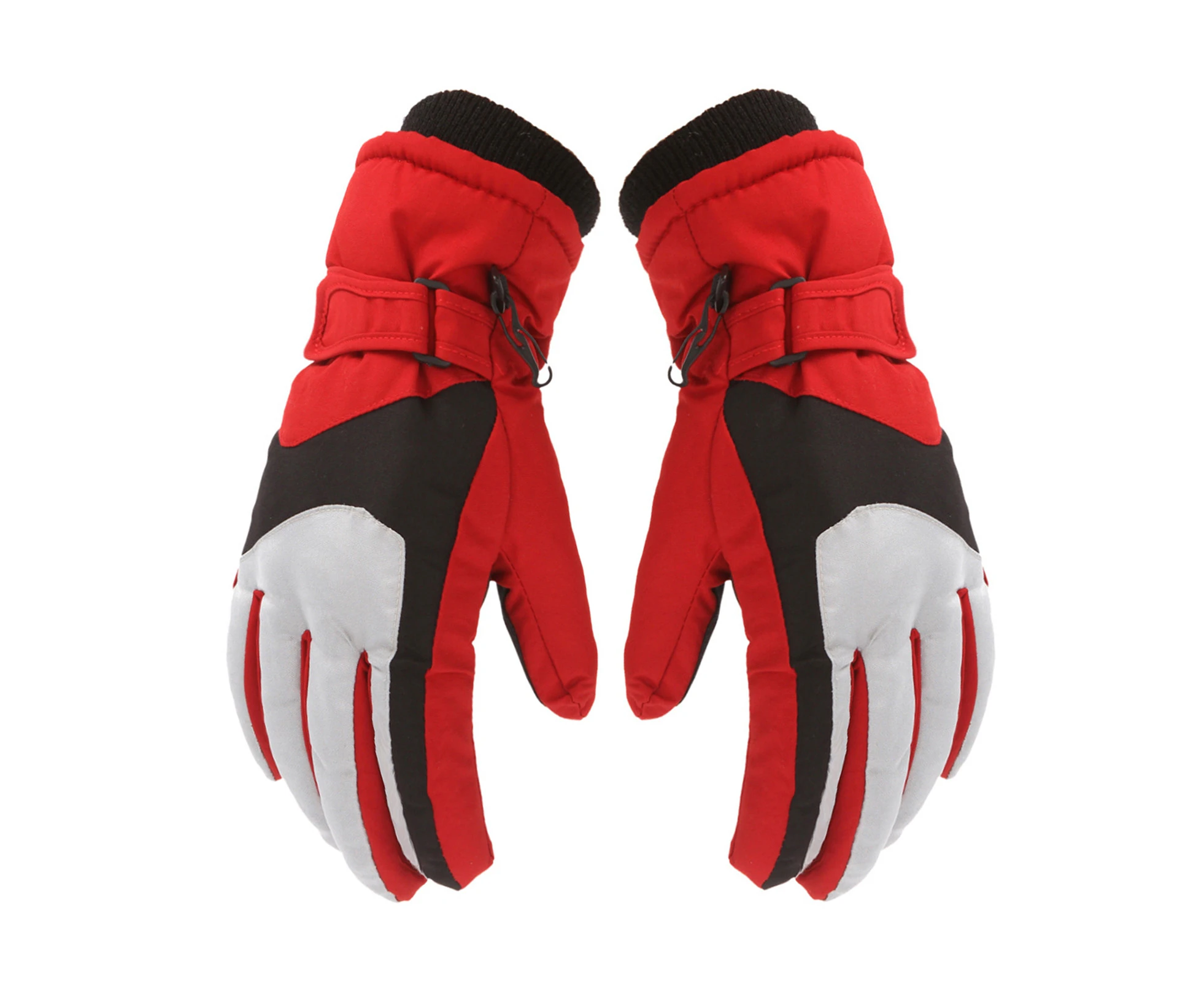 1 Pair Knitted Fabric Ski Gloves Soft Fleece Cold-Proof Windproof Skiing Gloves for Kids-Red