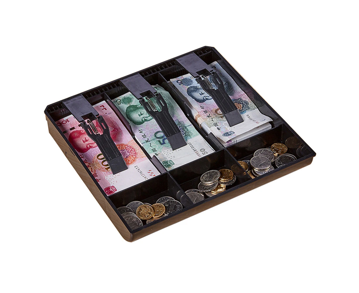 3 Grid Money Cash Coin Register Cashier Box Insert Tray Storage Drawer Organizer-Black