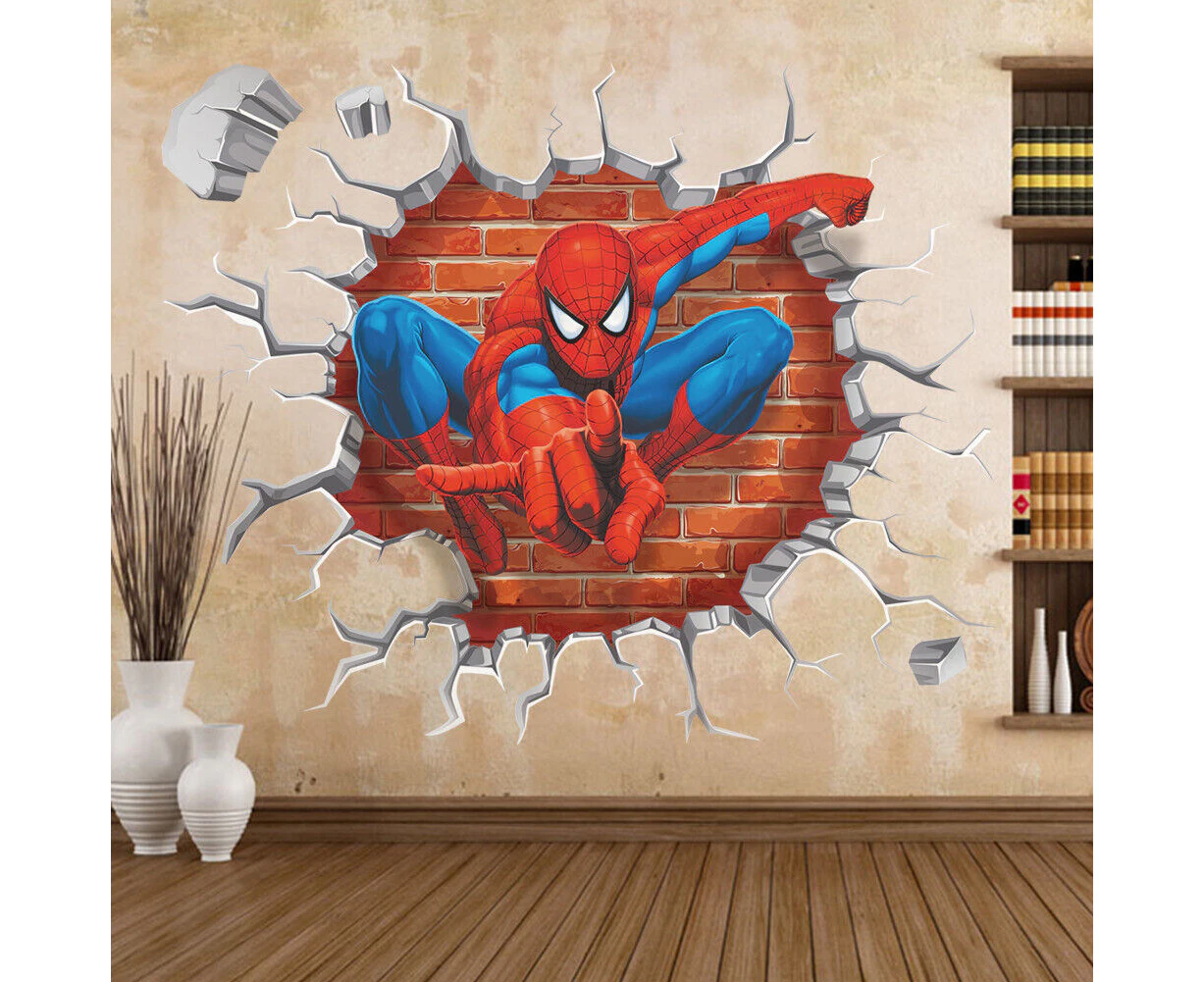 Removable Wall Sticker home decor Birthday part Spiderman out of the wall 3D