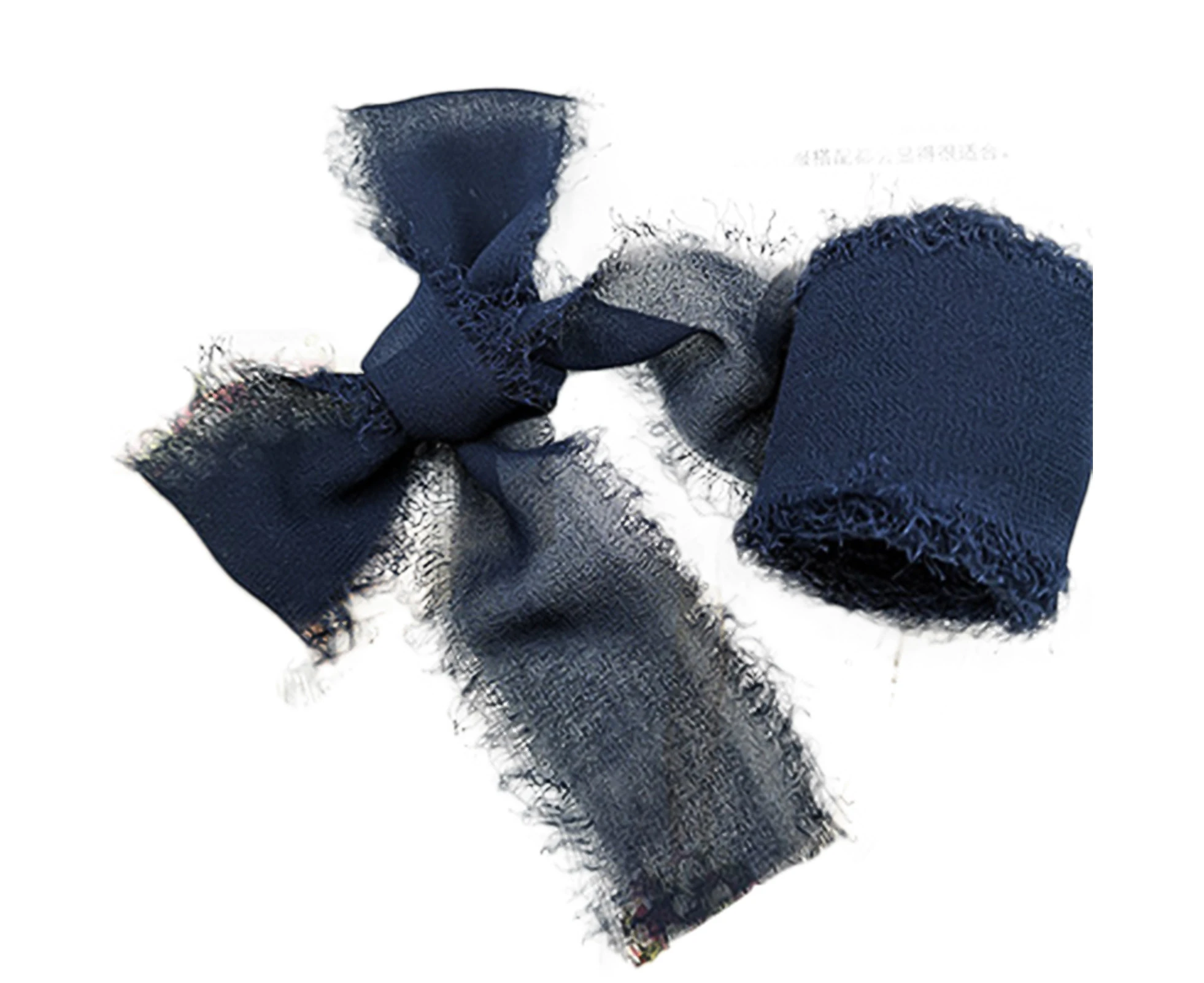 ricm Frayed Edged Wrinkle Chiffon Silk Ribbon Wedding Flower Bouquet Wrap Decor Prop-Navy Blue