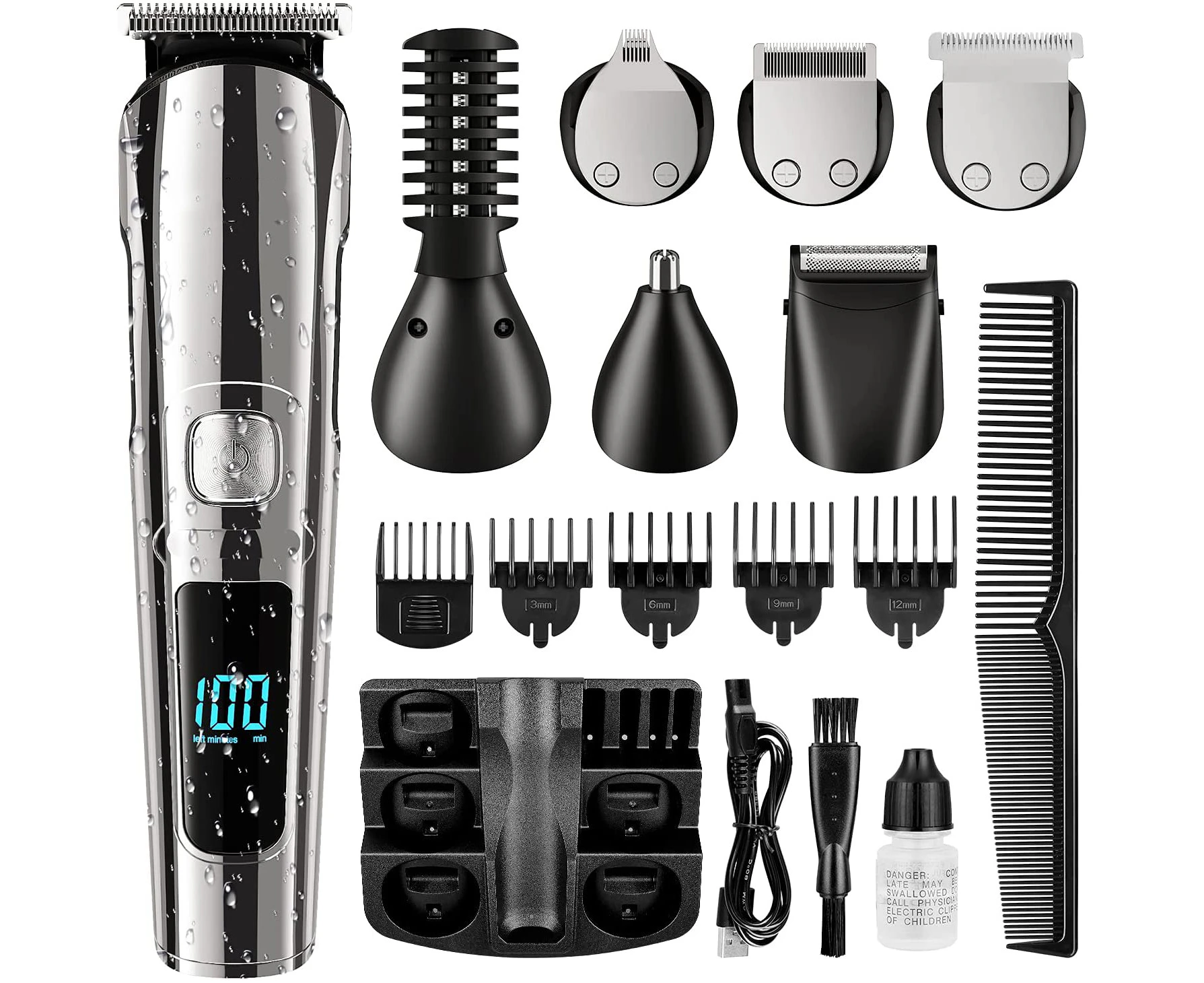 Beard Trimmer, Cordless Hair Clippers Hair Trimmer for Men, Waterproof Body Mustache Nose Ear Facial Cutting Groomer, Electric Shaver All In 1 Grooming Kit