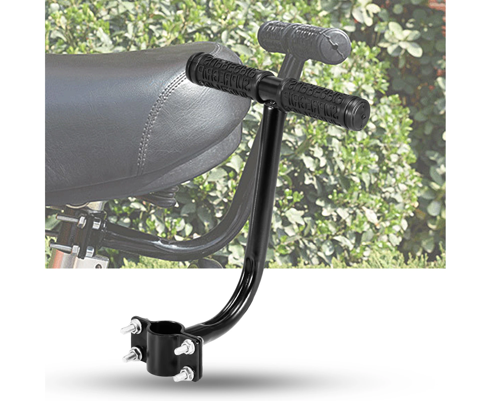 Bike Rear Seat Handrest Letter Design Corrosion Resistant Anti Slip Grip Iron Cycling Back Seat Armrest E-bike Tool Black