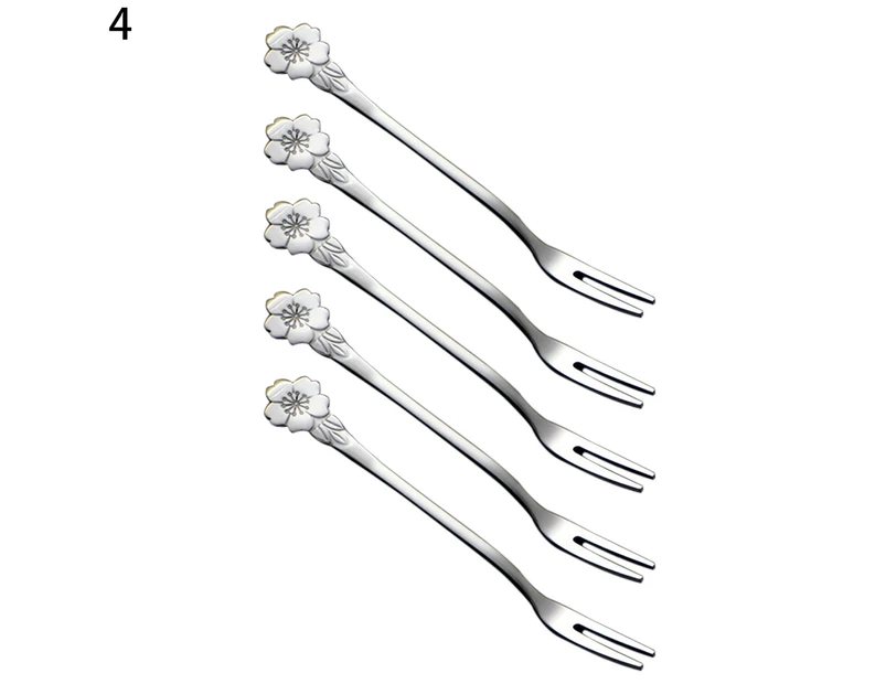 5Pcs/Set Fruit Fork Long Handle Easy to Use Stainless Steel Small Creative 5.3 Inches Cake Fork Tableware Accessories Silver 4