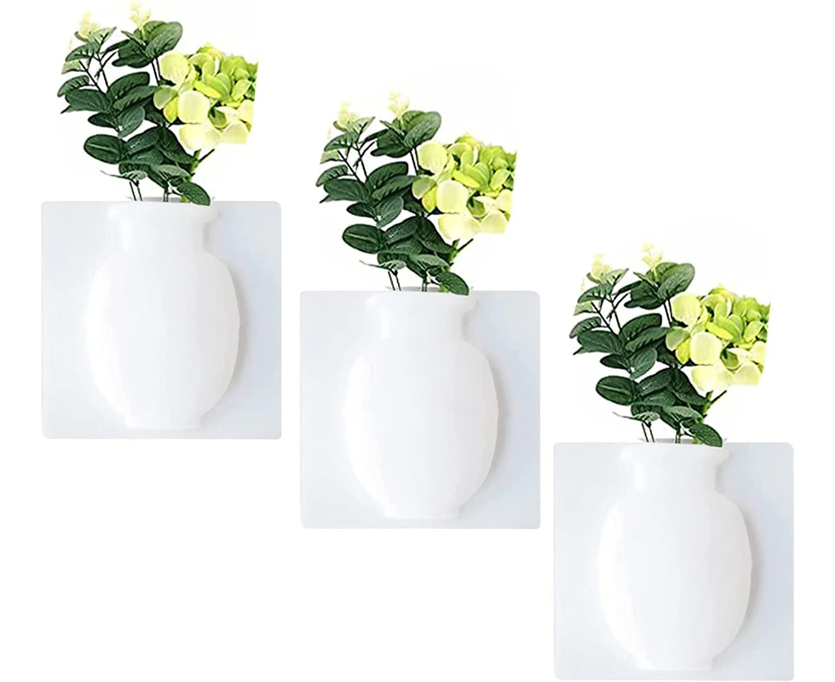 Wall Mounted Silicone Flower Vases for Fridge Door Glass Window Ceramictile Any Smooth Surfaces Home Bathroom (3 PCS Tricolor)