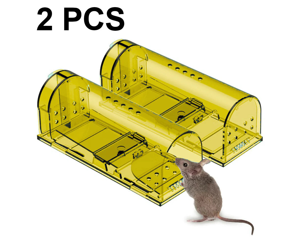 2 pcs Smart Mouse Trap That Work No Kill Mice Catcher Indoor Outdoor Small Mice Traps Live Catch and Release, Easy to Set and Reusable - Yellow