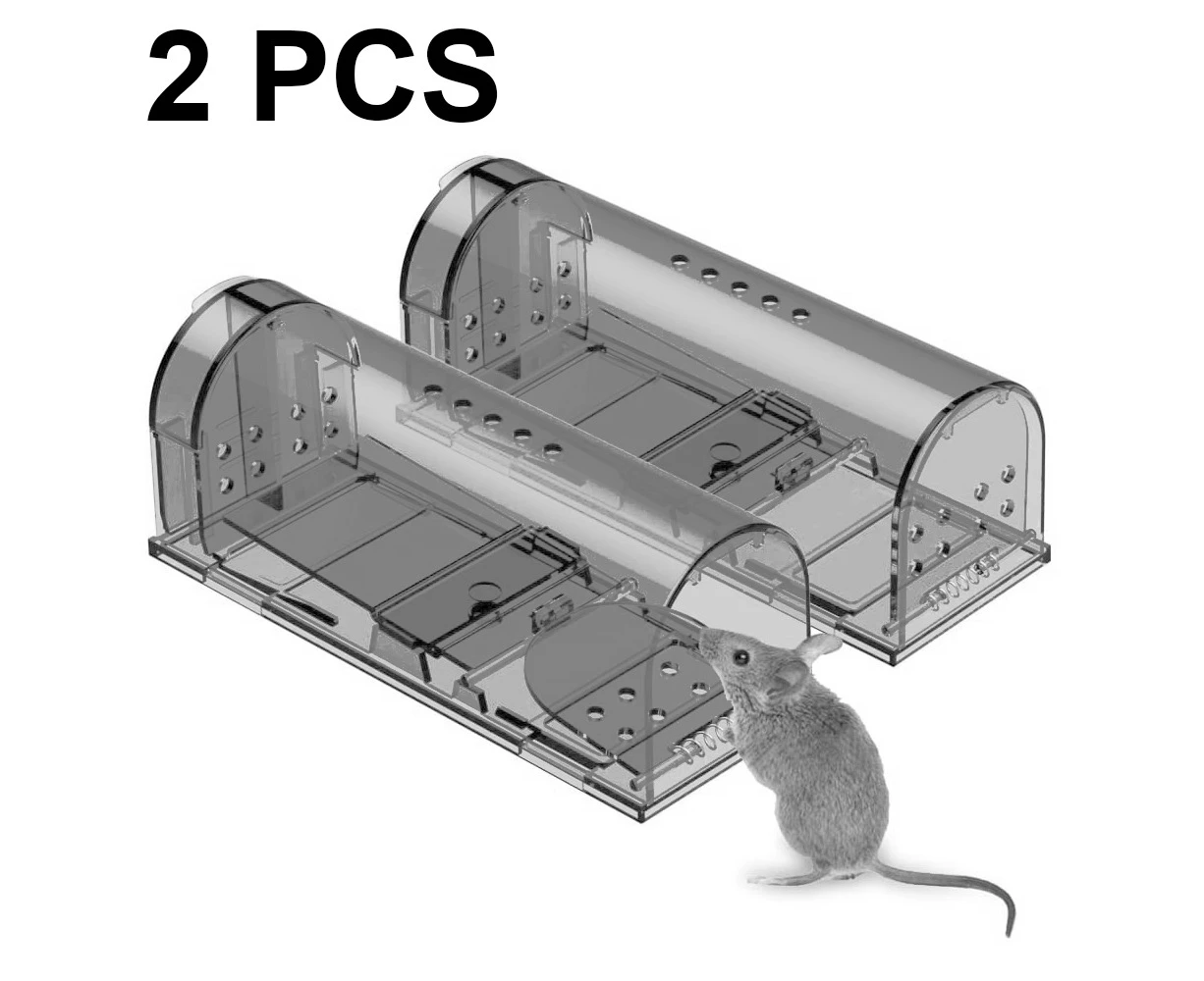 2 pcs Smart Mouse Trap That Work No Kill Mice Catcher Indoor Outdoor Small Mice Traps Live Catch and Release, Easy to Set and Reusable - Grey