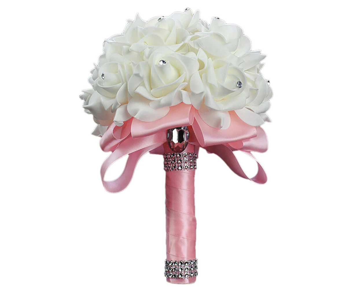 ricm Women Fashion Girl Wedding Flower Rose Bouquet Bride Bridesmaid Flower Wand-Pink