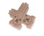 Women Gloves Furry Cuff Keep Warm Cat Whiskers Print Elegant Style Plush Velvet Gloves for Winter Style10