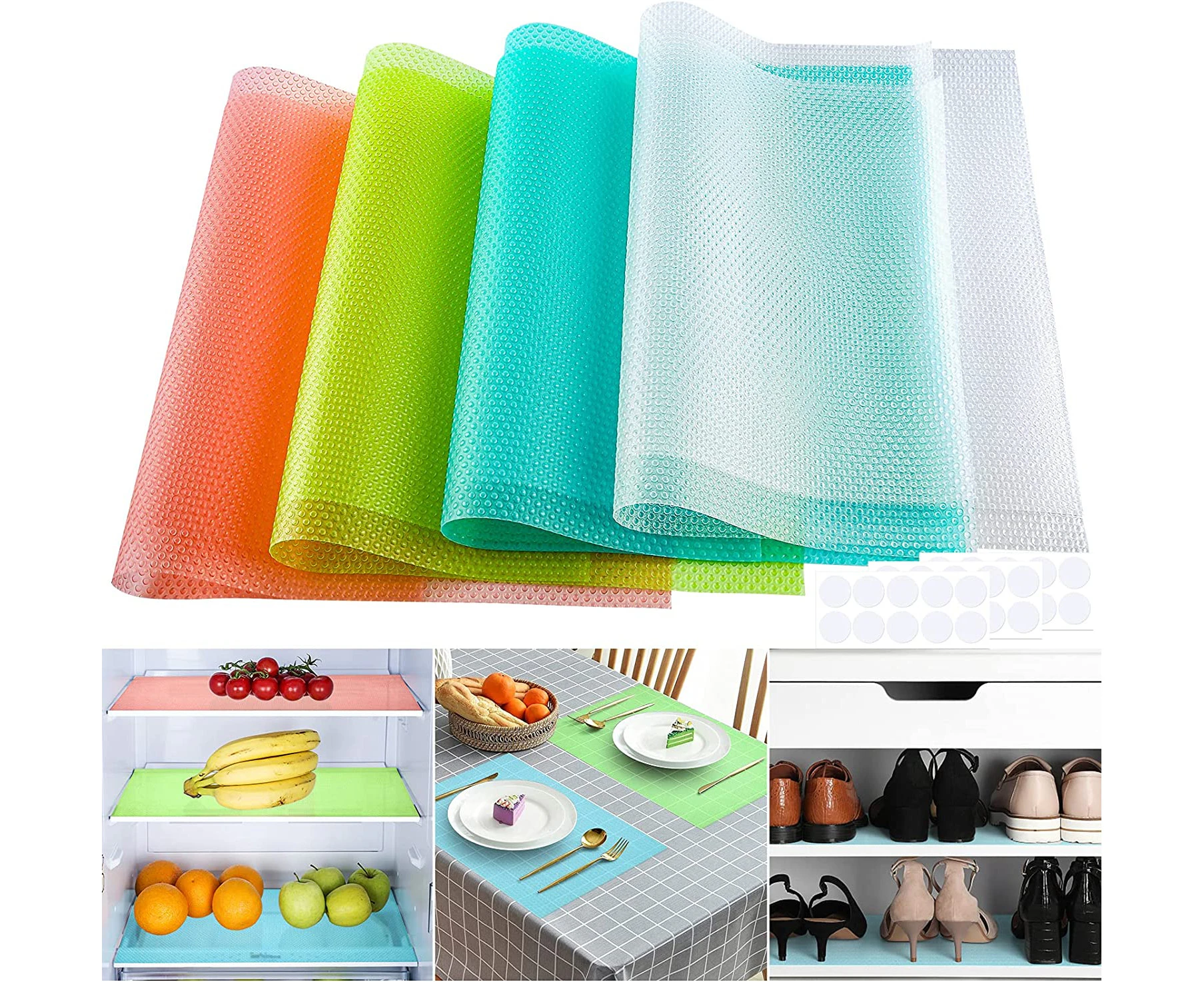 8 Pack Refrigerator Liners, 17.7 x 12 Inch Fridge Liner Mats Washable Refrigerator Shelf Liners Can Be Cut - 8