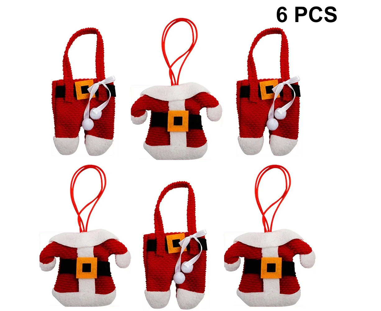 6 pcs Christmas Holders Pocket Set Santa Claus Suit Cutlery Knifes Forks Tableware Bag Storage Covers Christmas Decoration