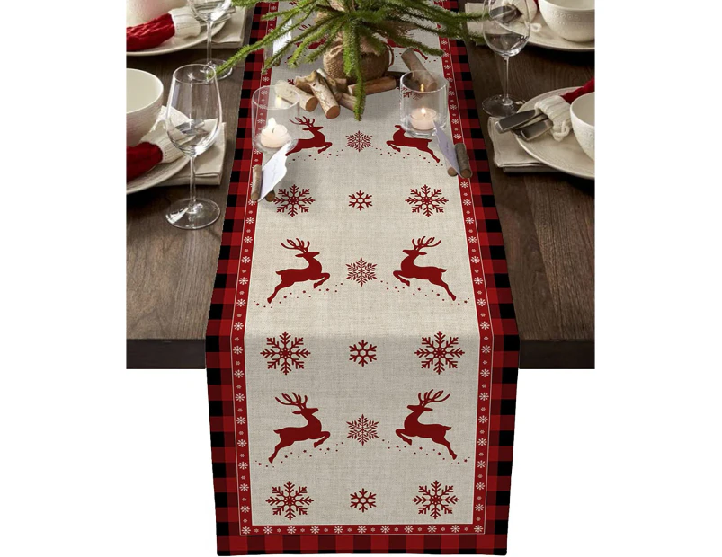 Christmas Table Runner,Christmas Snowflake Elk Rustic Table Runner