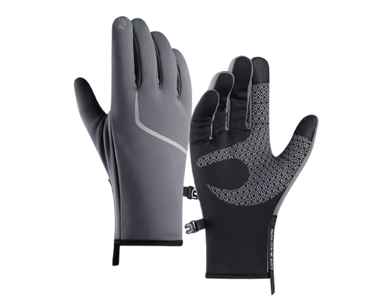 1 Pair Unisex Winter Waterproof Warm Touch Screen Gloves for Cycling Running-Grey