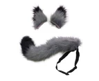 Hair Clips Cocker Tail Animal Element Adjustable Faux Fur Solid Wolf Tail Ears Collar for Cosplay-Grey - Grey