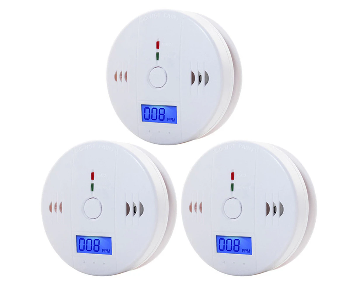 3PCS CO Alarm Detector Sensor Battery Operated with LCD Digital Display compatible with House Kitchen Bedroom Living Room