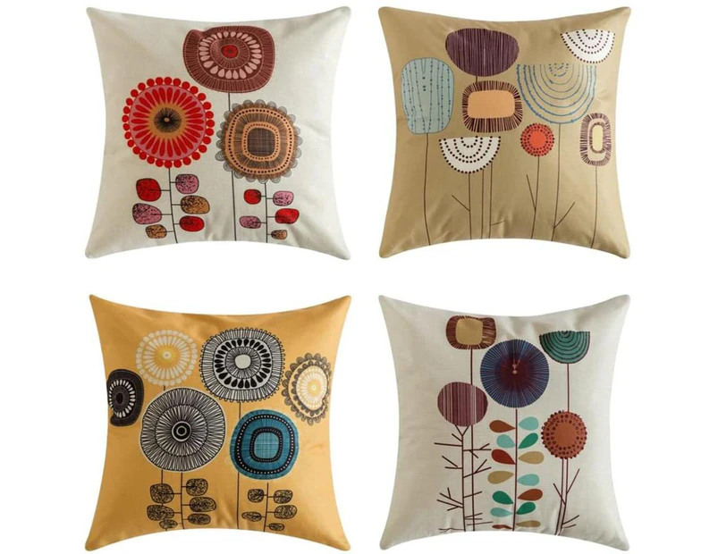 Soft Cotton Linen Cushion Covers for Home Decoration, 45 x 45 cm, Set of 4, Tropical Flowers