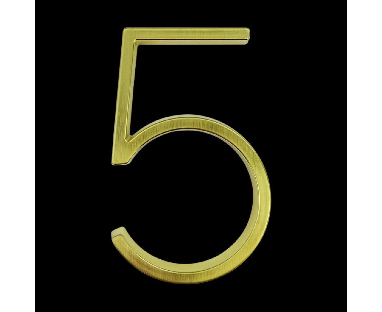 5 inch (12.5 cm) Floating House Number Sign #5, Golden, Zinc Alloy