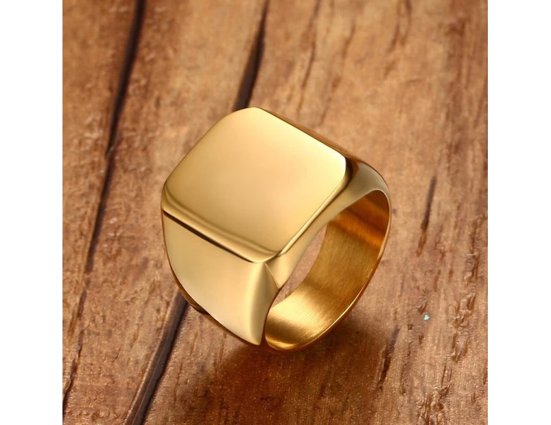 Vnox Retro Signet Ring for Men, Gold Color Stainless Steel Round Square Top Ring, Punk Rock Hiphop Jewelry （ size:7 )