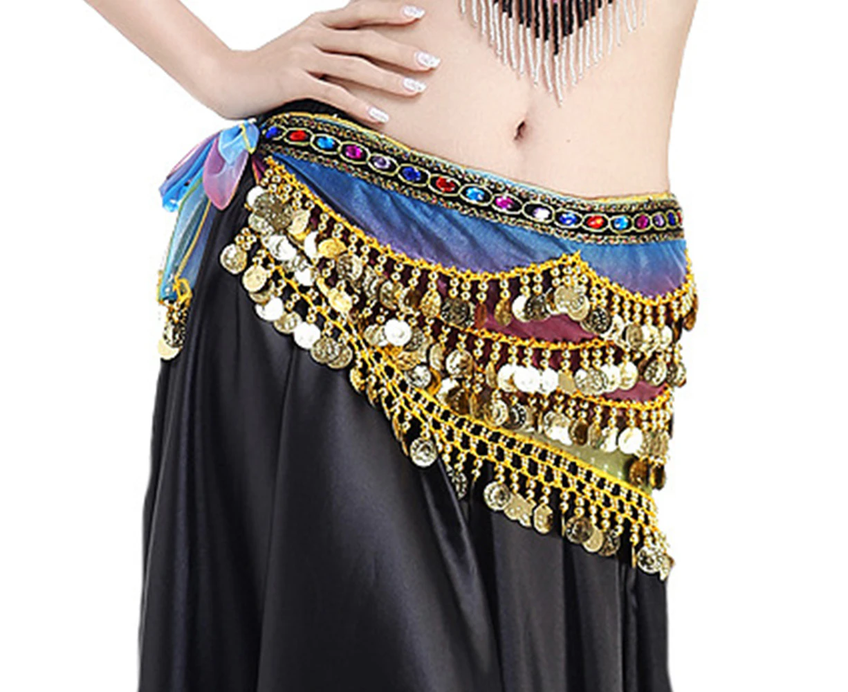 Womens Belly Dance Scarf Performance Accessories Bling Sequins Tassel Coins Hip Scarfs with Coins Belly Dance Belt 310 Coins - Style 2